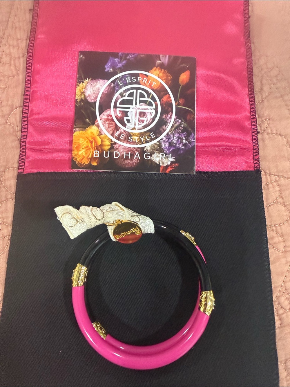 BudhaGirl Two-Tone Pink & Black Bangle Bracelet with Gold Accents